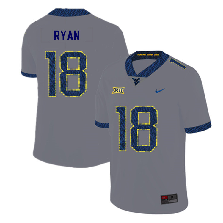 NCAA Men's Sean Ryan West Virginia Mountaineers Gray #18 Nike Stitched Football College 2019 Authentic Jersey YK23D43PW